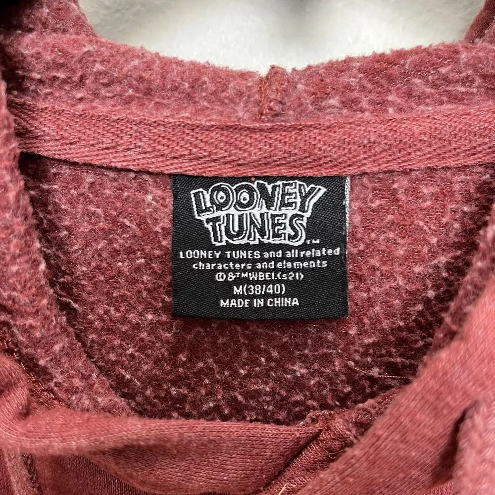 Looney Tunes | Red Bugs Bunny Warner Bros Hood Sweatshirt 90’s Vintage Medium